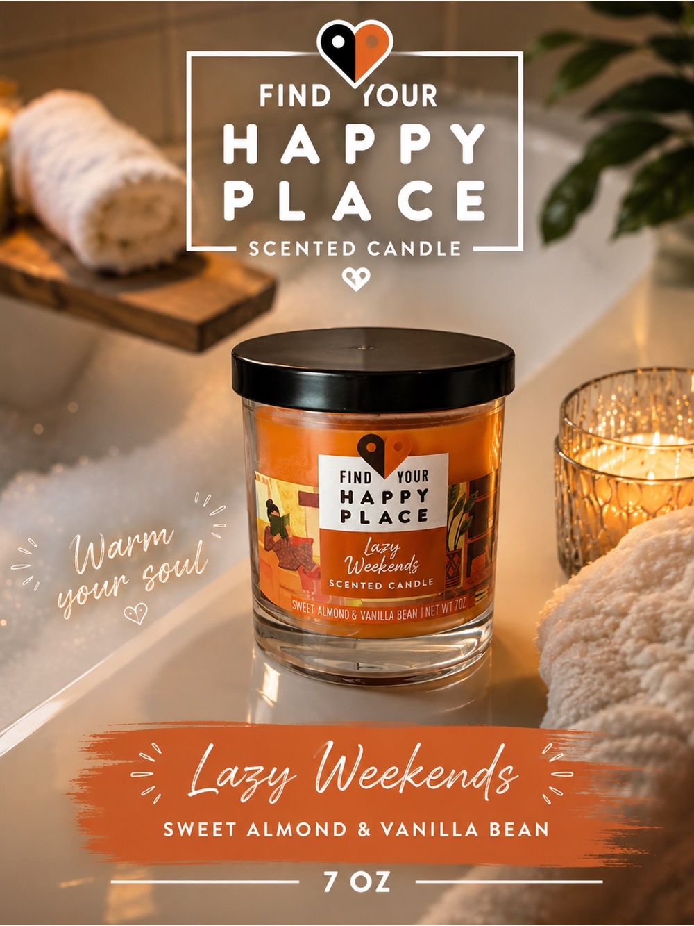 Find Your Happy Place Lazy Weekends Scented Candle Sweet Almond & Vanilla Bean